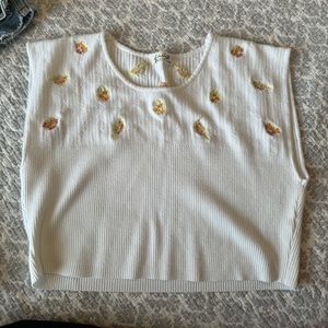 Free People Cropped Floral Embroidered Knit Tank